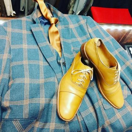 Handmade Men Yellow Leather Laceup ..