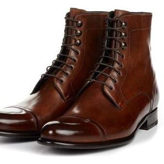 Handmade Men Brown Leather Laceup H..