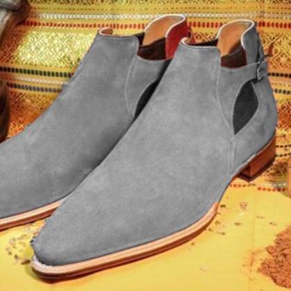 Handmade Men's Suede Leather Chelse..