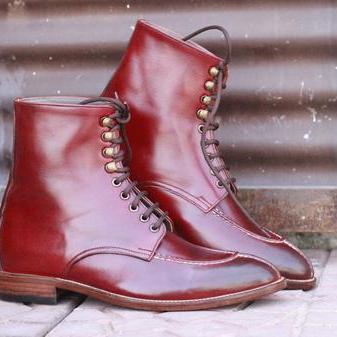 Handmade Men's Mehroon Wing Tip Lea..