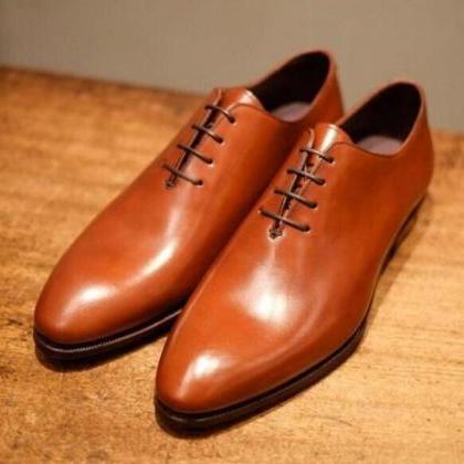 Handmade Men's Brown Leather Oxford..