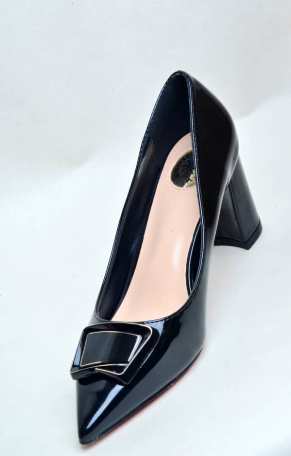  Black Pointed Nose Patent Leather Court Shoes