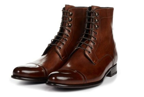 Handmade Men Brown Leather Laceup Highankle Boots