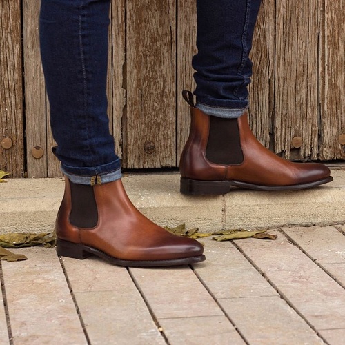 Handmade Men Brown Leather Slip Ons Highankle Boots