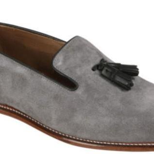 Slip Ons, Mens Gray Suede Leather Shoes 