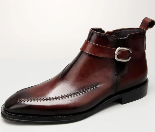 Handmade Men Brown Leather Highankle Buckle Boots on Luulla